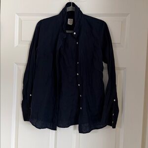 J Crew Perfect Linen Shirt Dark Blue Button Womens 2